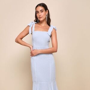 Lulus Bimini Periwinkle Blue Swiss Dot Tie-strap Midi Dress - Size S